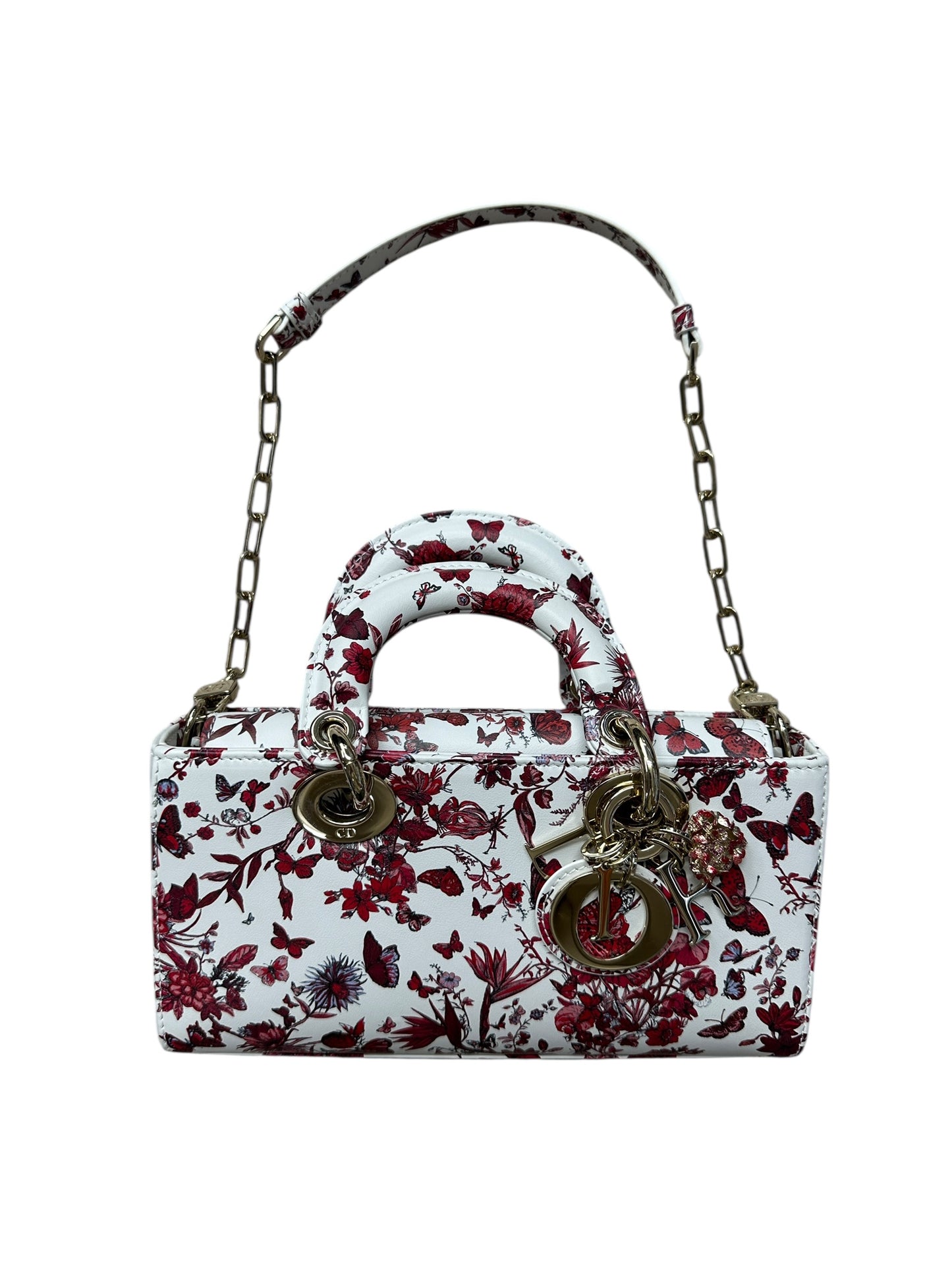 Christian Dior Lady D-Joy Leather Handbag Floral Butterfly Print Ch2004