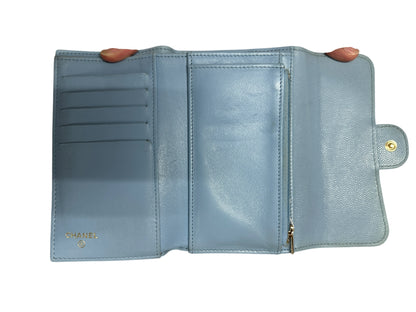 CHANEL Classic Quilted Long Flap Wallet Light Blue Caviar Leather Gold Hardware CH2068