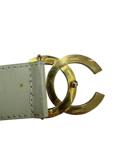 CHANEL CC Logo Buckle Calf Leather Belt Cream Gold Hardware CH2070