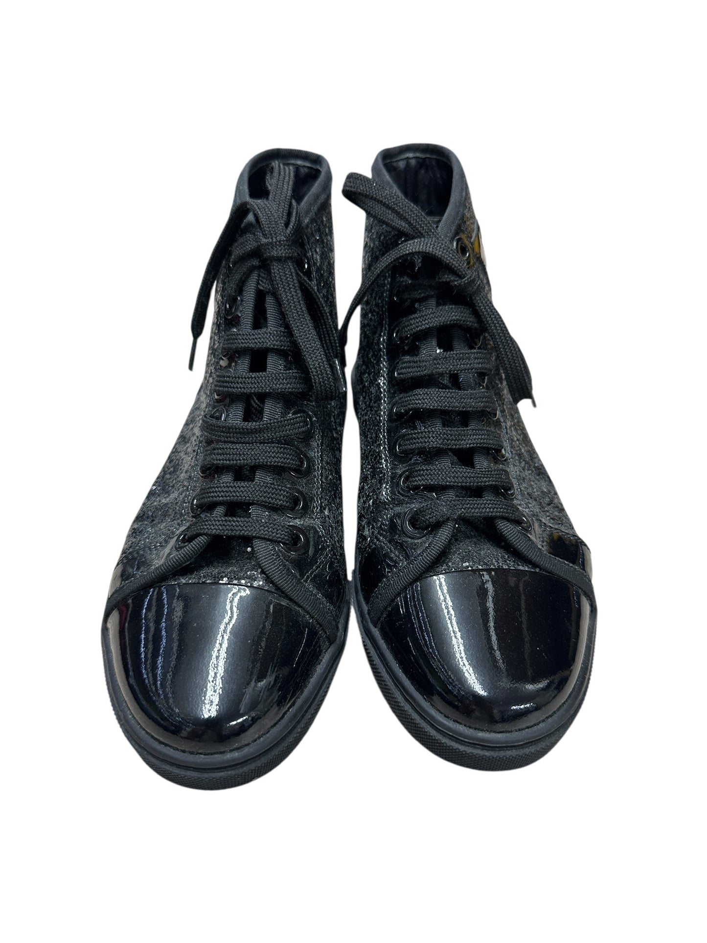 LOUIS VUITTON Sequined Fabric Sneaker Boot High-Top Sneakers Black Silver Hardware LO2027