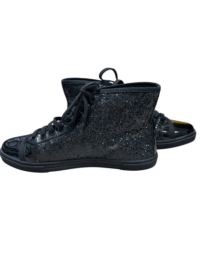 LOUIS VUITTON Sequined Fabric Sneaker Boot High-Top Sneakers Black Silver Hardware LO2027