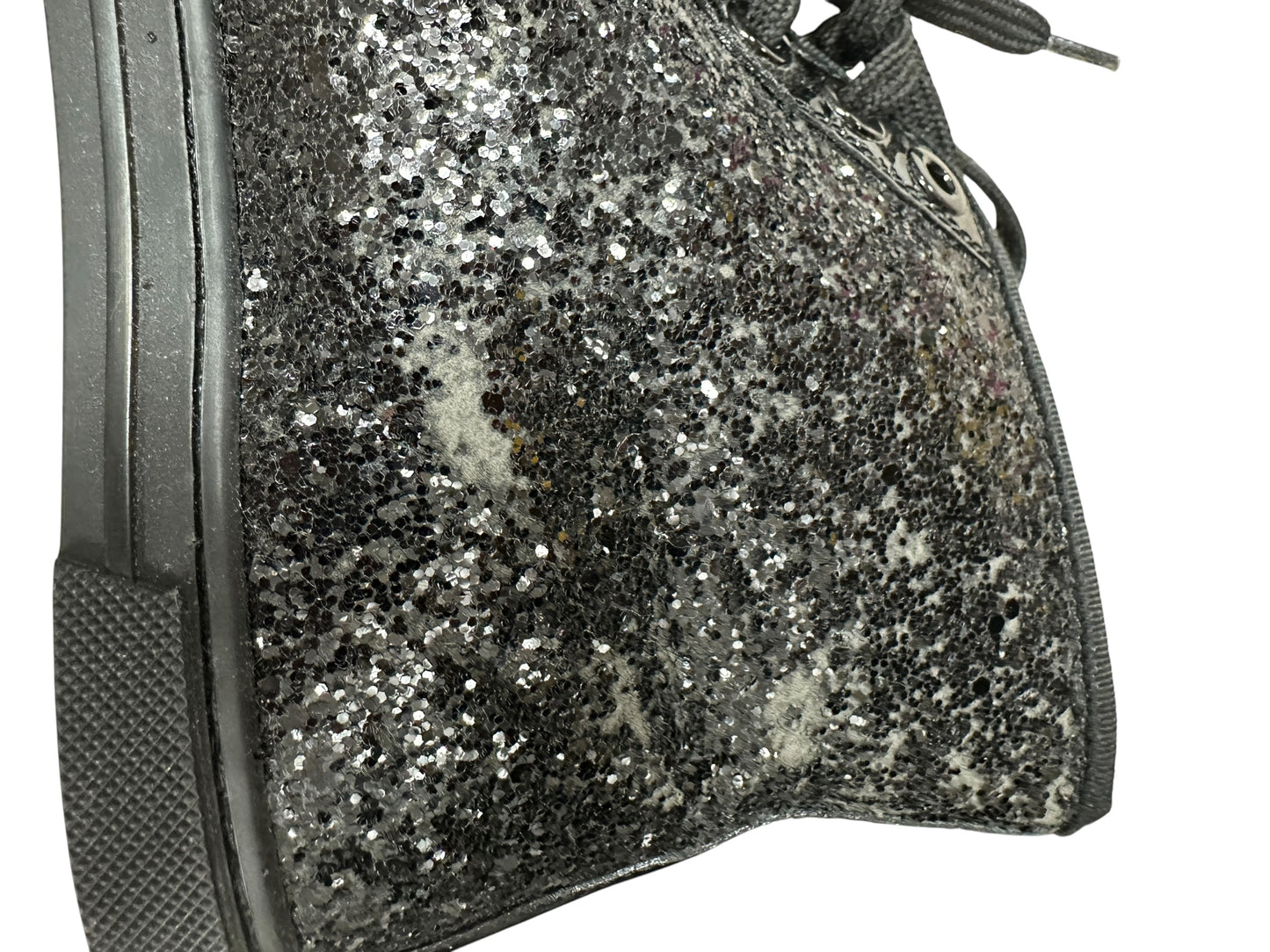 LOUIS VUITTON Sequined Fabric Sneaker Boot High-Top Sneakers Black Silver Hardware LO2027