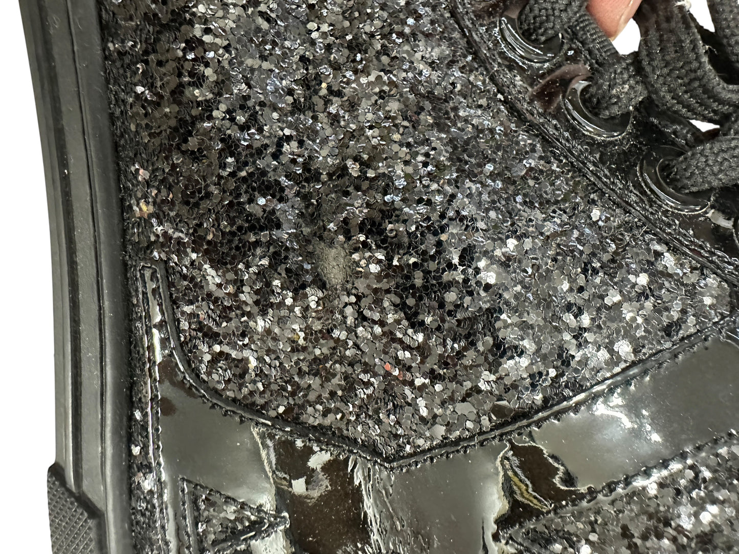LOUIS VUITTON Sequined Fabric Sneaker Boot High-Top Sneakers Black Silver Hardware LO2027