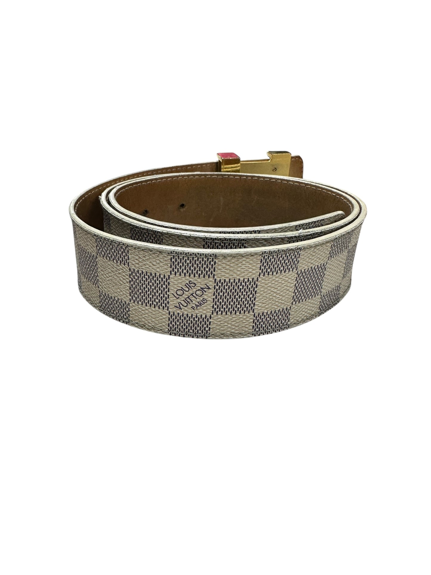 LOUIS VUITTON Damier Azur Initiales Belt Azur Gold Hardware LO2073