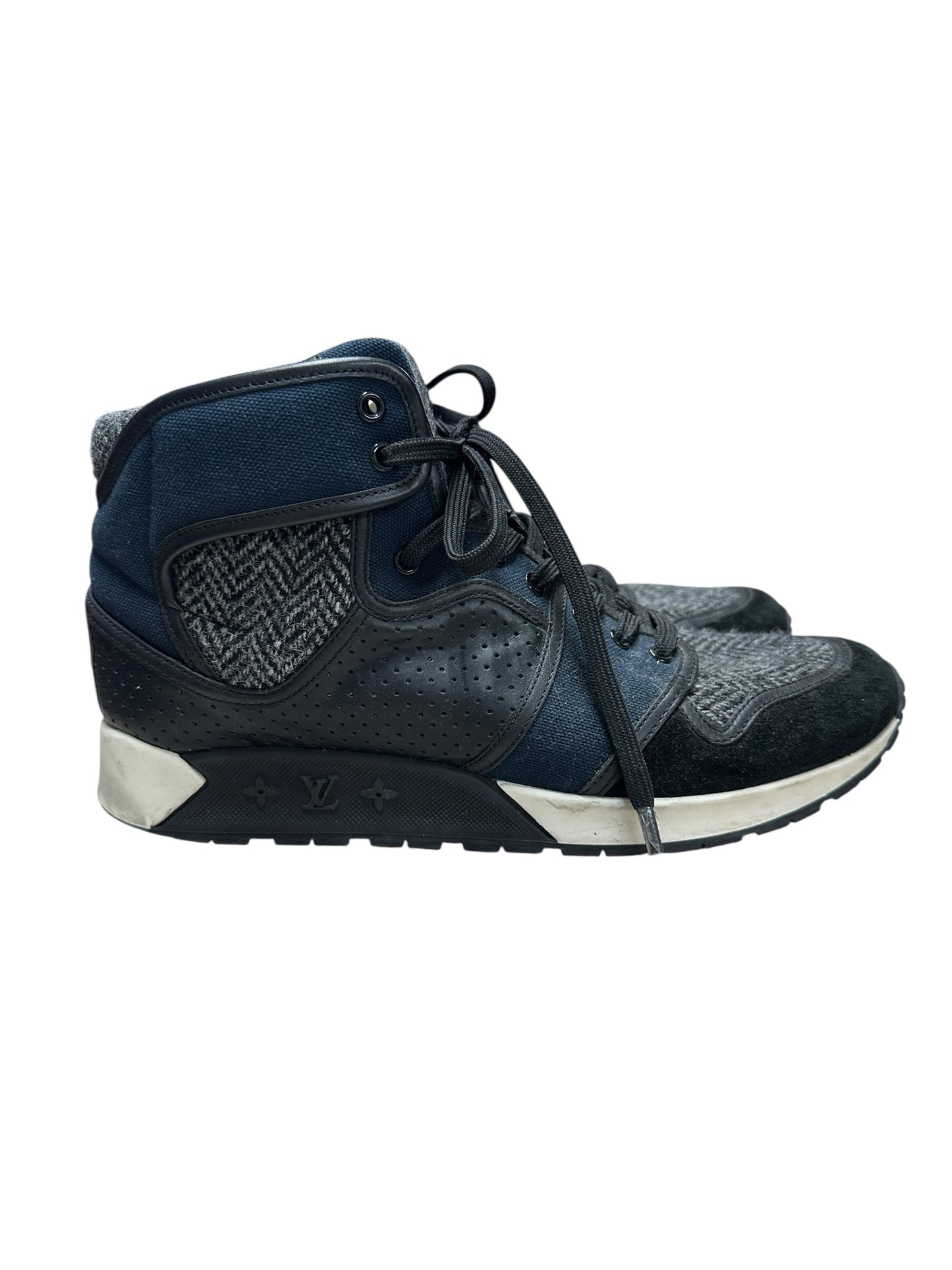 LOUIS VUITTON Mixed Materials Run Away Sneakers Navy Blue Silver Hardware LO1602