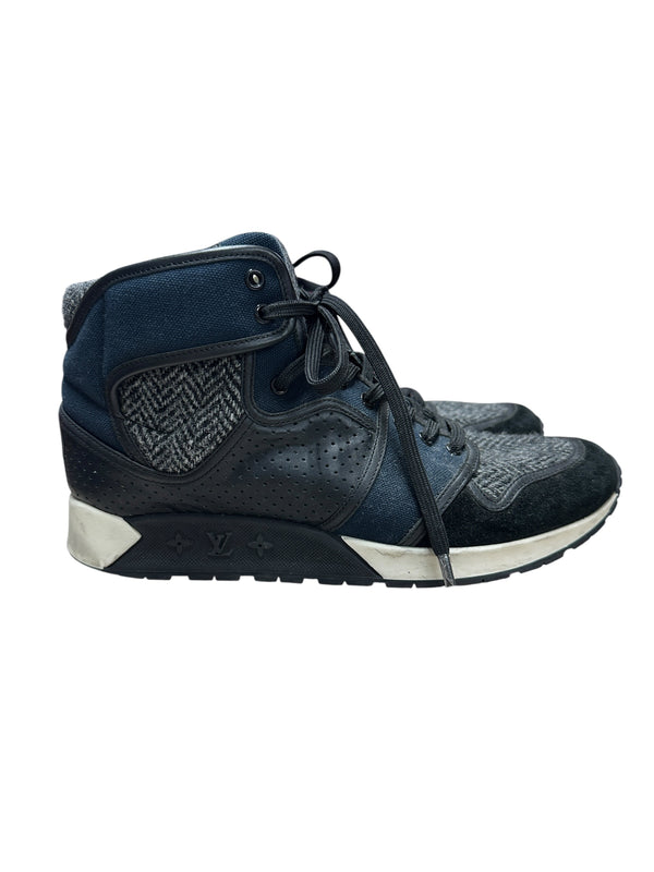 LOUIS VUITTON Mixed Materials Run Away Sneakers Navy Blue Silver Hardware LO1602