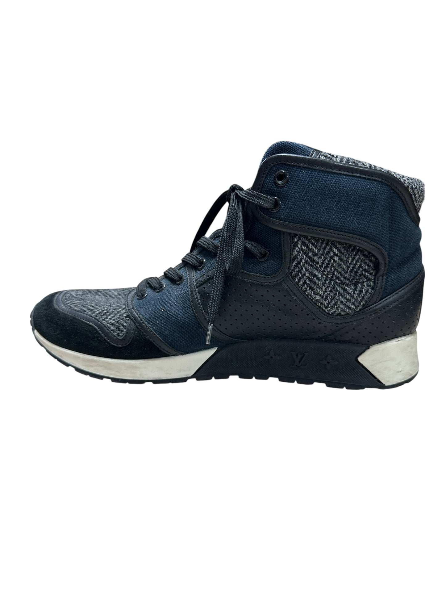 LOUIS VUITTON Mixed Materials Run Away Sneakers Navy Blue Silver Hardware LO1602