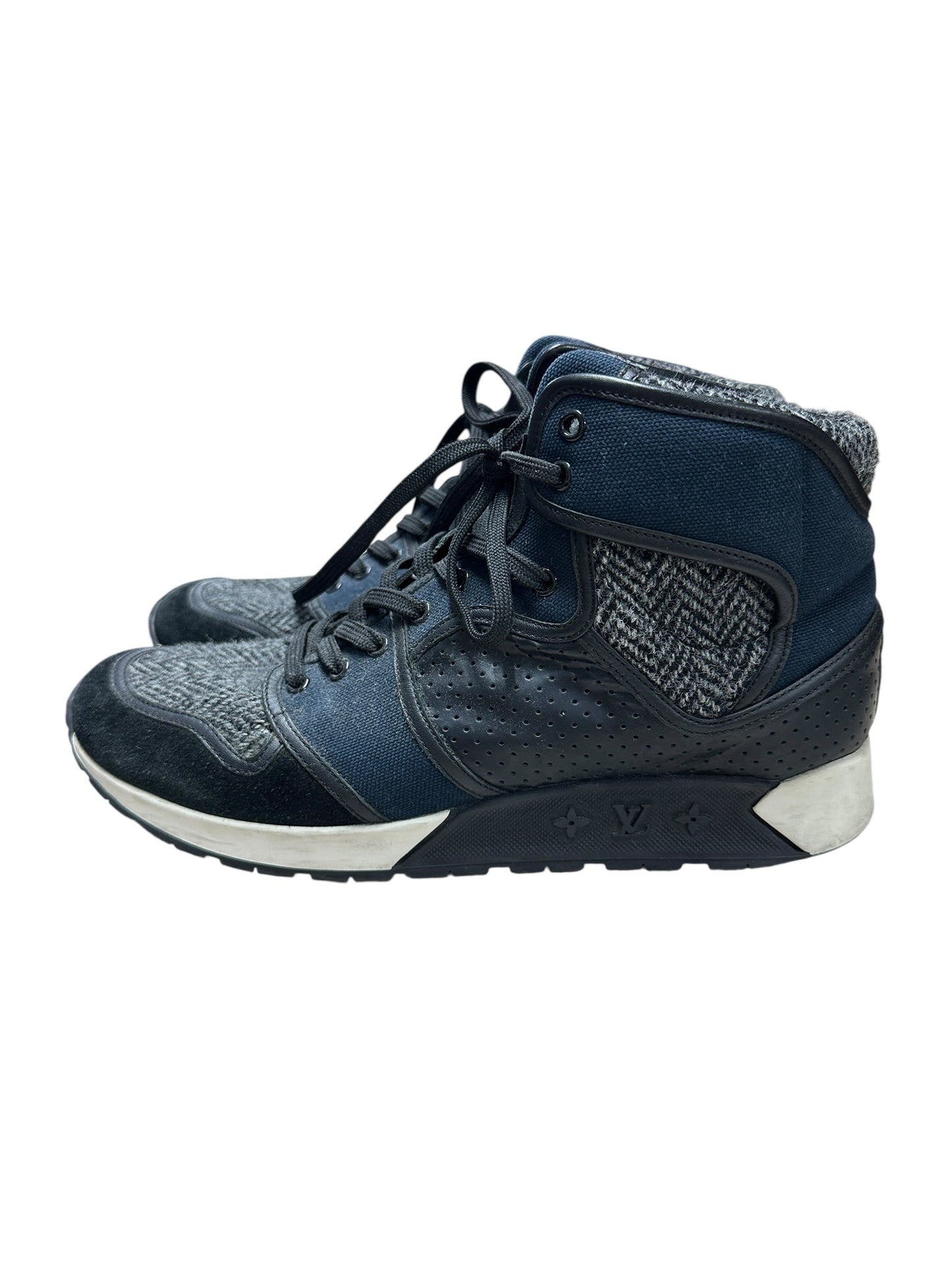 LOUIS VUITTON Mixed Materials Run Away Sneakers Navy Blue Silver Hardware LO1602
