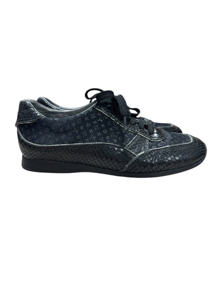 LOUIS VUITTON Monogram Denim LV Trainer Sneaker Black Silver Hardware LO2012