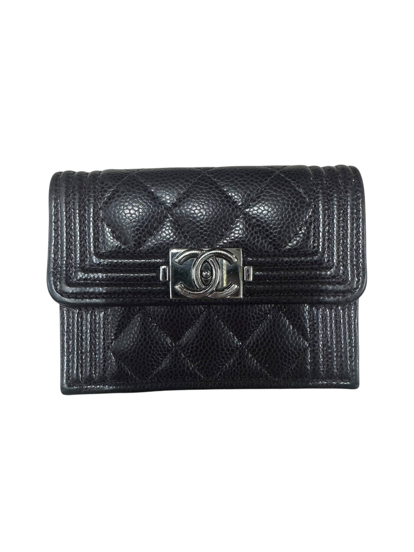 Chanel Boy Compact Tri-fold Wallet Caviar Leather Black -CH2101