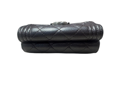 Chanel Boy Compact Tri-fold Wallet Caviar Leather Black -CH2101