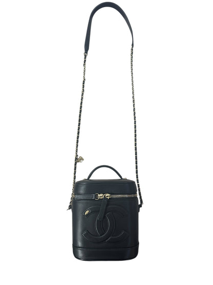 Chanel Filigree Vanity Case Leather Bag Black Gold Hardware -CH2097