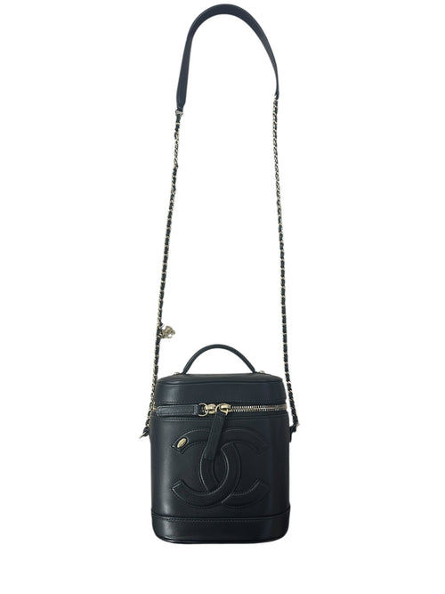 Chanel Filigree Vanity Case Leather Bag Black Gold Hardware CH2097