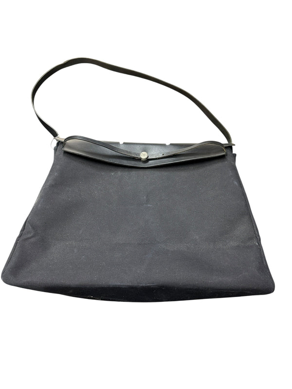 HERMES Saco Canvas Leather Shoulder Bag Black Silver Hardware HE338