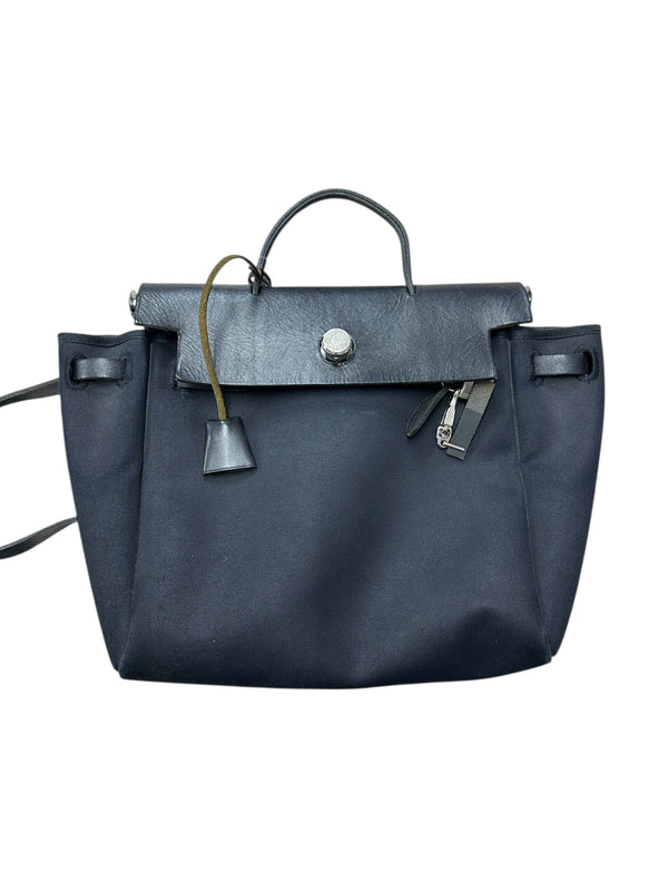 HERMES Herbag Black Canvas and Leather Shoulder Bag Silver Hardware HE338