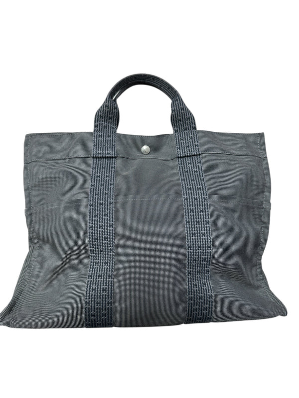 HERMES Herline MM Tote Bag Gray Canvas Silver Hardware HE389