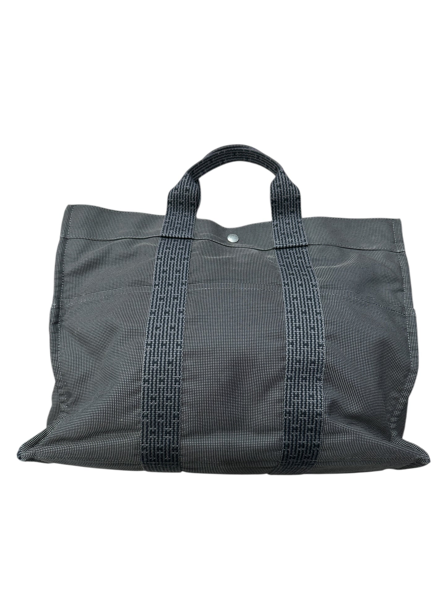 HERMES Herline MM Tote Bag Gray Canvas Silver Hardware HE389