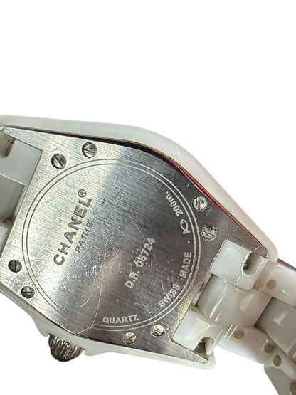 Chanel J12 White Ceramic Quartz Watch with Baguette Stone Bezel & Dial KA392