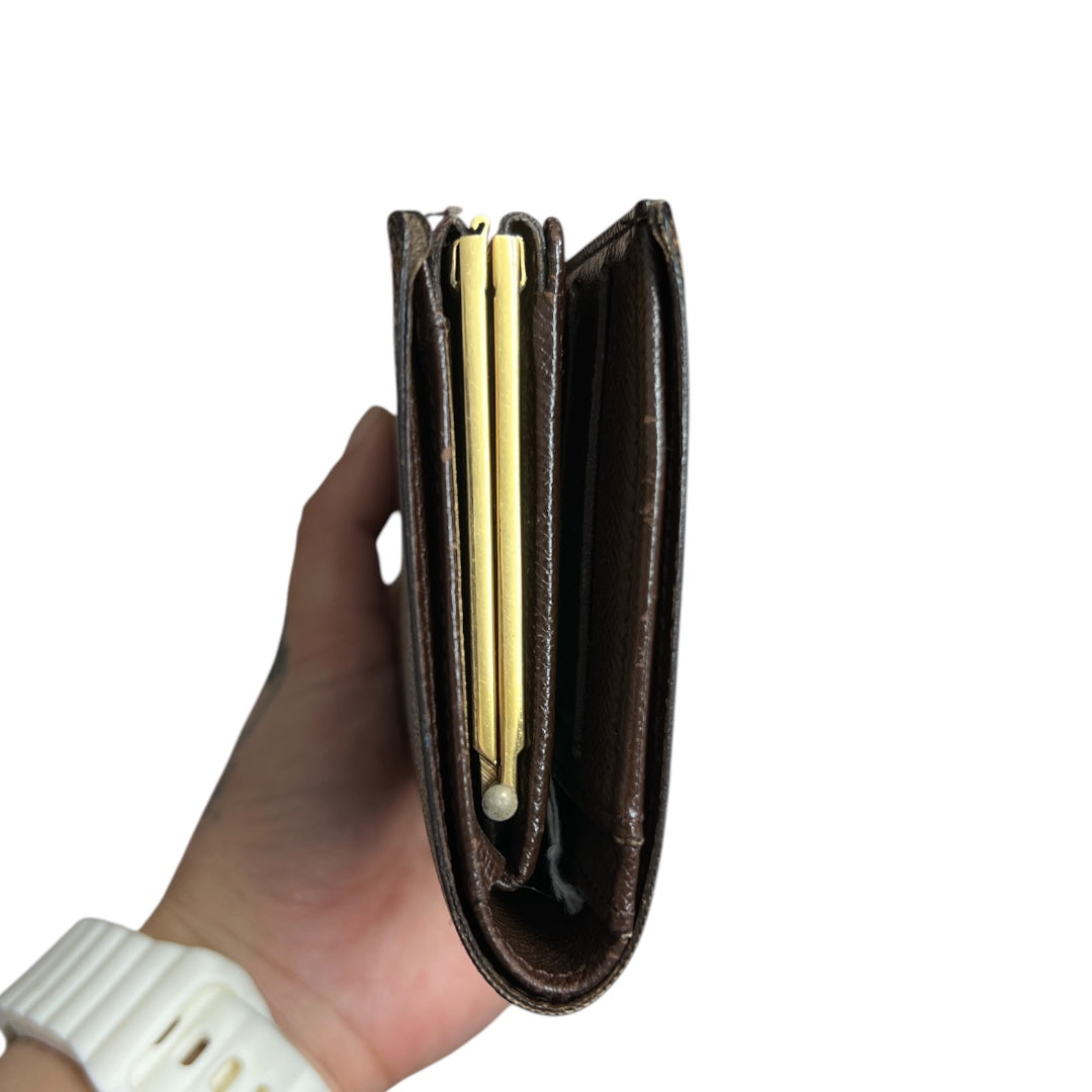 LOUIS VUITTON Damier Ebene Compact Wallet Brown Gold Hardware LO2206