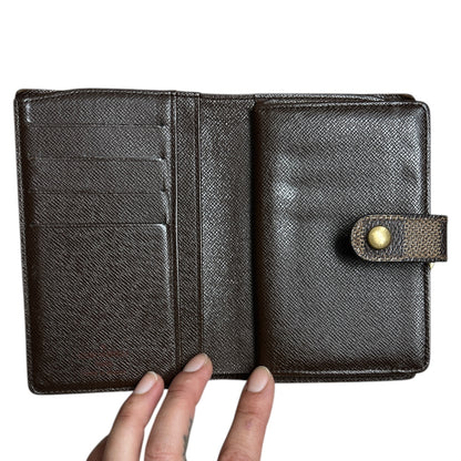 LOUIS VUITTON Damier Ebene Compact Wallet Brown Gold Hardware LO2206