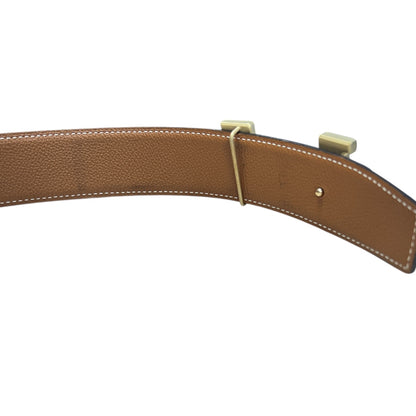 HERMES Leather H Constance Reversible Belt Black/Brown Gold Hardware HE441