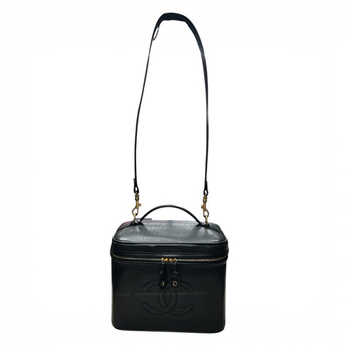CHANEL Caviar Vanity Case Handbag Black Gold Hardware CH2115
