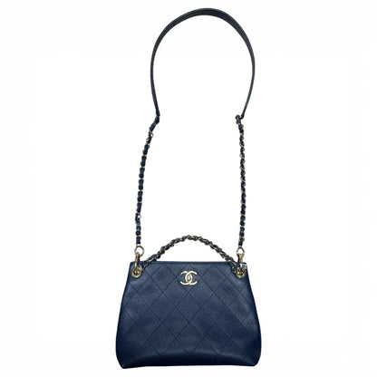 CHANEL Caviar In The Loop Shoulder Bag Navy Gold Hardware CH2113