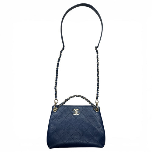 CHANEL Caviar In The Loop Shoulder Bag Navy Gold Hardware CH2113