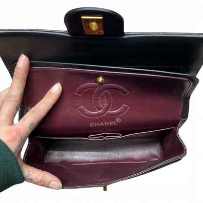 CHANEL Lambskin Classic Double Flap Shoulder Bag Black Gold Hardware CH2112