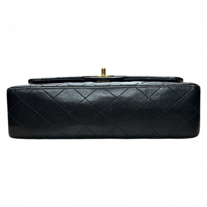 CHANEL Lambskin Classic Double Flap Shoulder Bag Black Gold Hardware CH2112