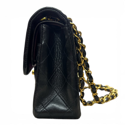 CHANEL Lambskin Classic Double Flap Shoulder Bag Black Gold Hardware CH2112