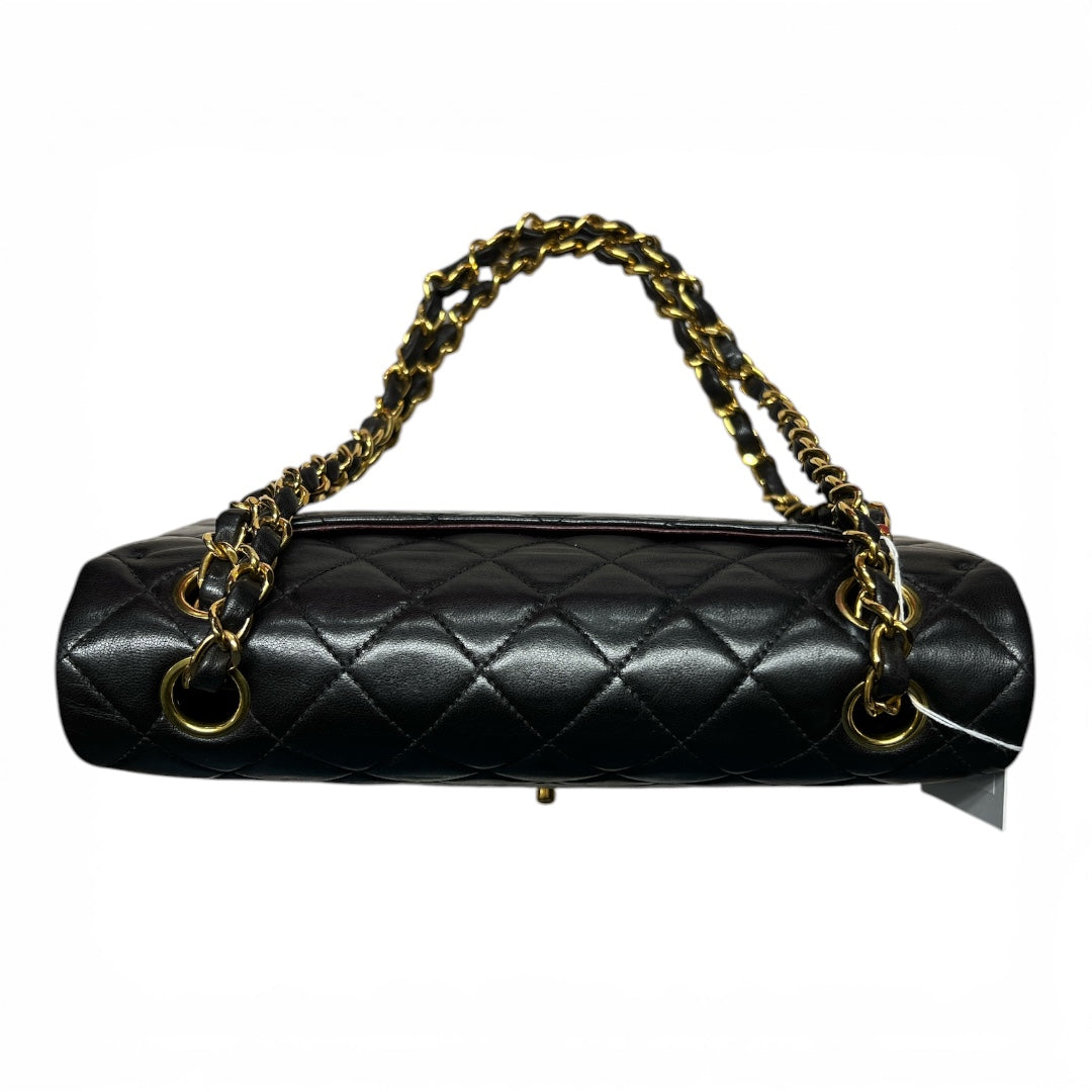 CHANEL Lambskin Classic Double Flap Shoulder Bag Black Gold Hardware CH2112
