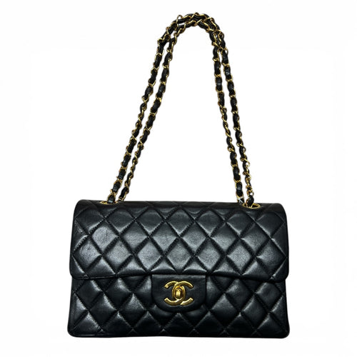 CHANEL Lambskin Classic Double Flap Shoulder Bag Black Gold Hardware CH2112