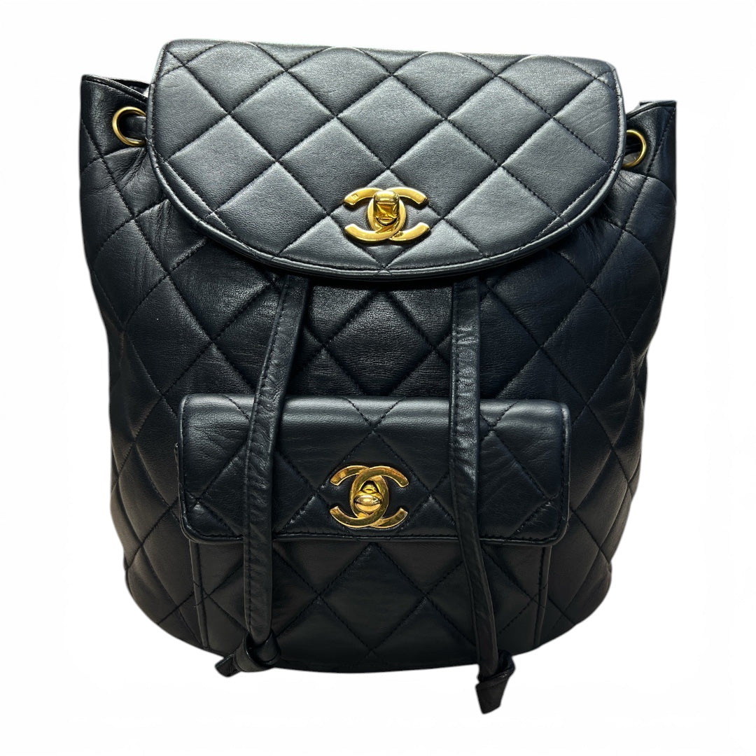CHANEL Lambskin Quilted Duma Backpack Black Gold Hardware CH2114