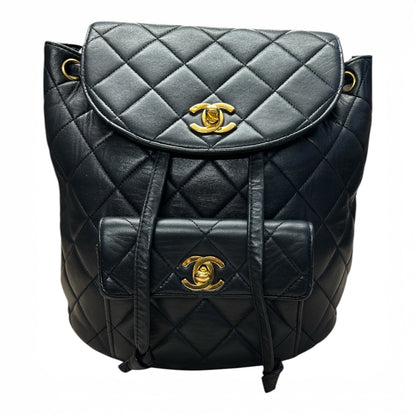 CHANEL Lambskin Quilted Duma Backpack Black Gold Hardware CH2114