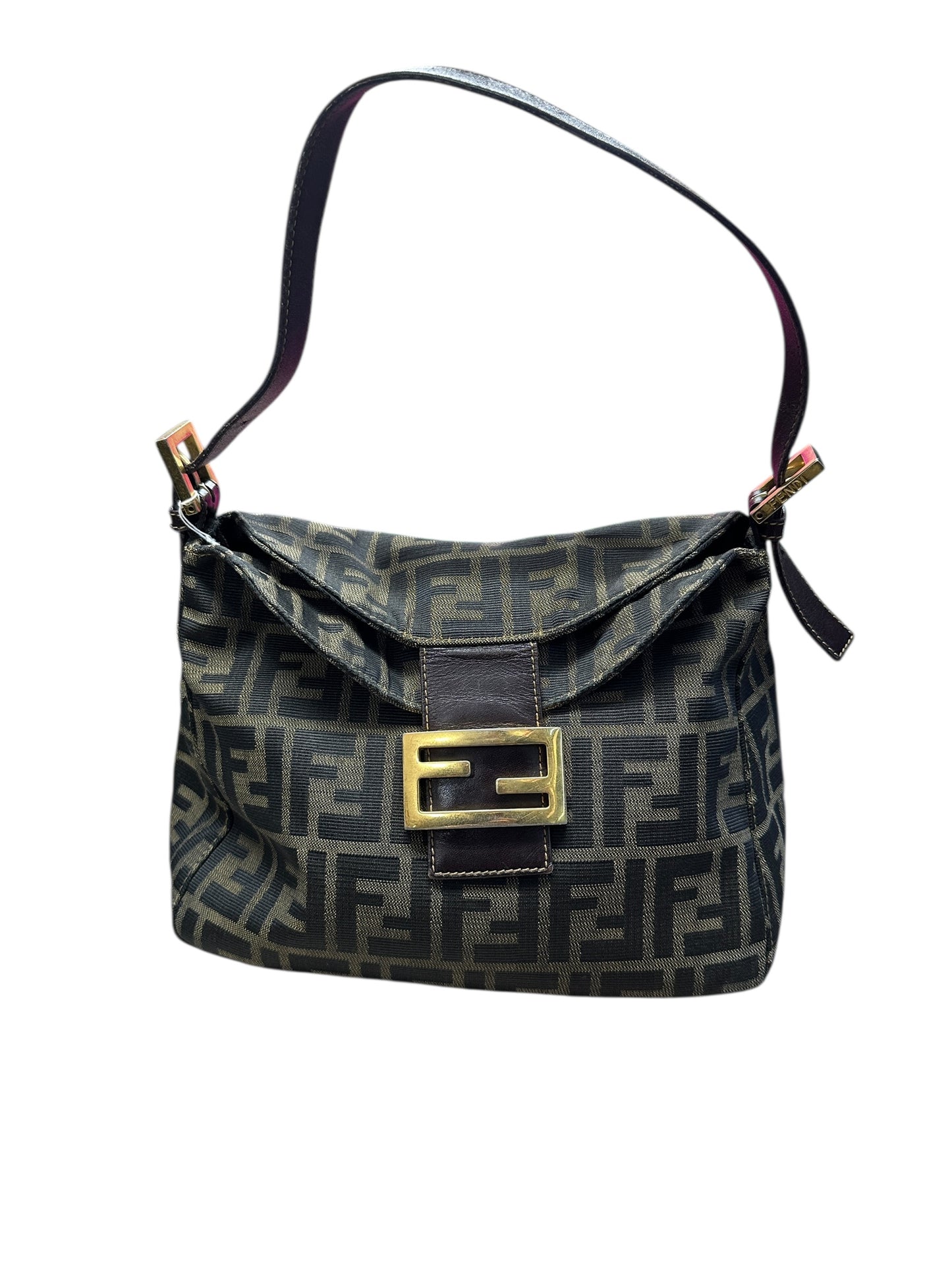 FENDI Zucca Shoulder Bag Brown/Black Gold Hardware FE364