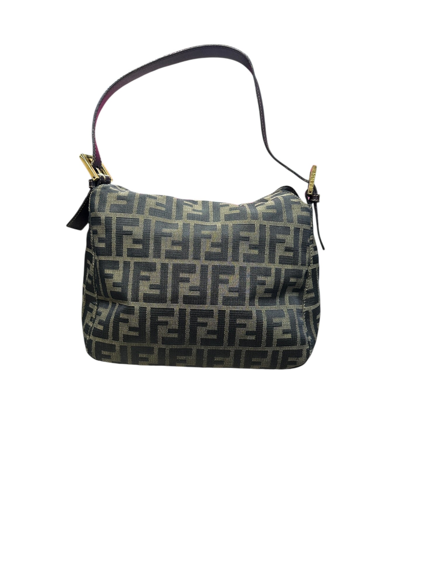 FENDI Zucca Shoulder Bag Brown/Black Gold Hardware FE364