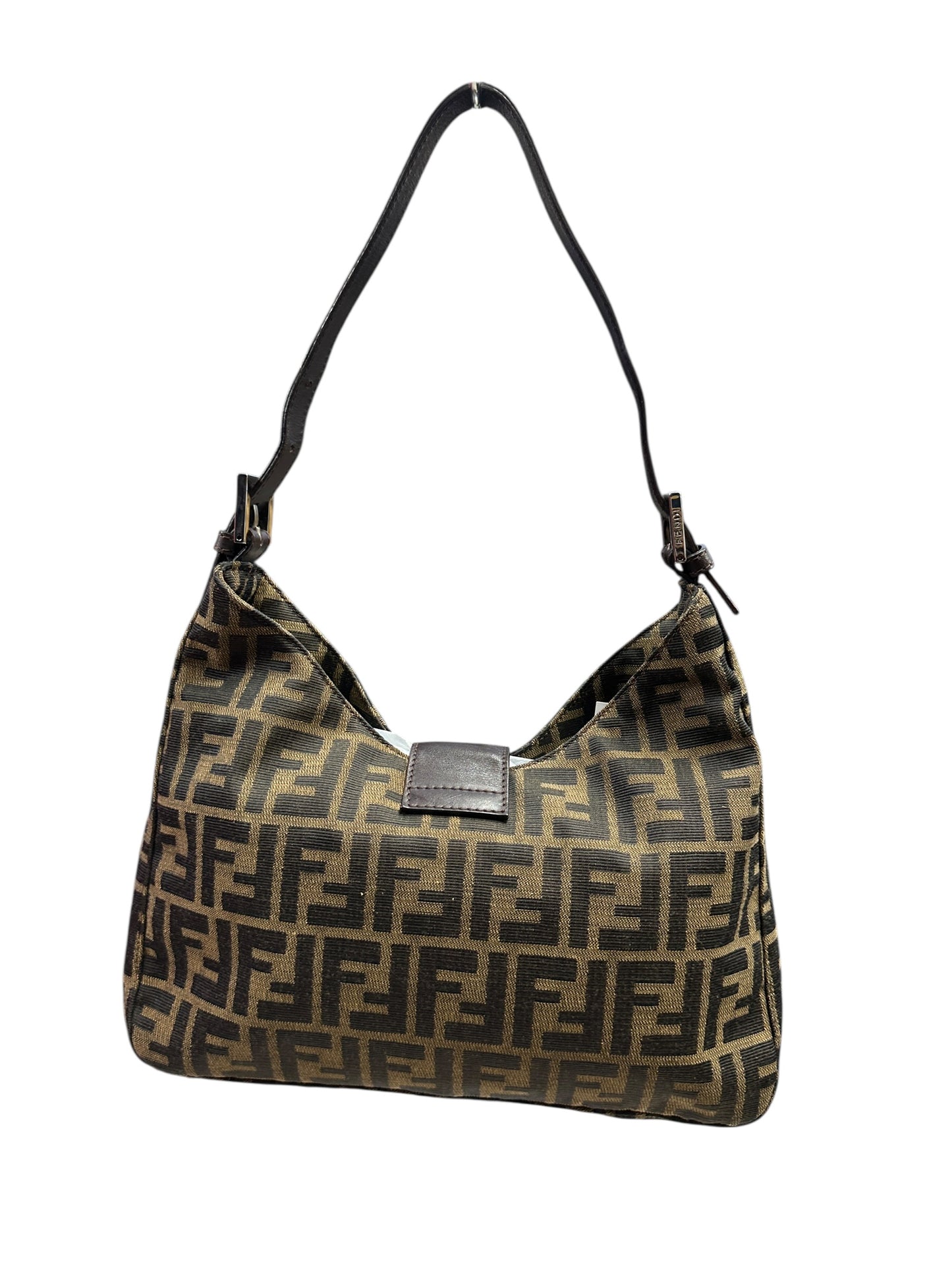 FENDI Zucca Croissant Shoulder Bag Brown Silver Hardware FE365