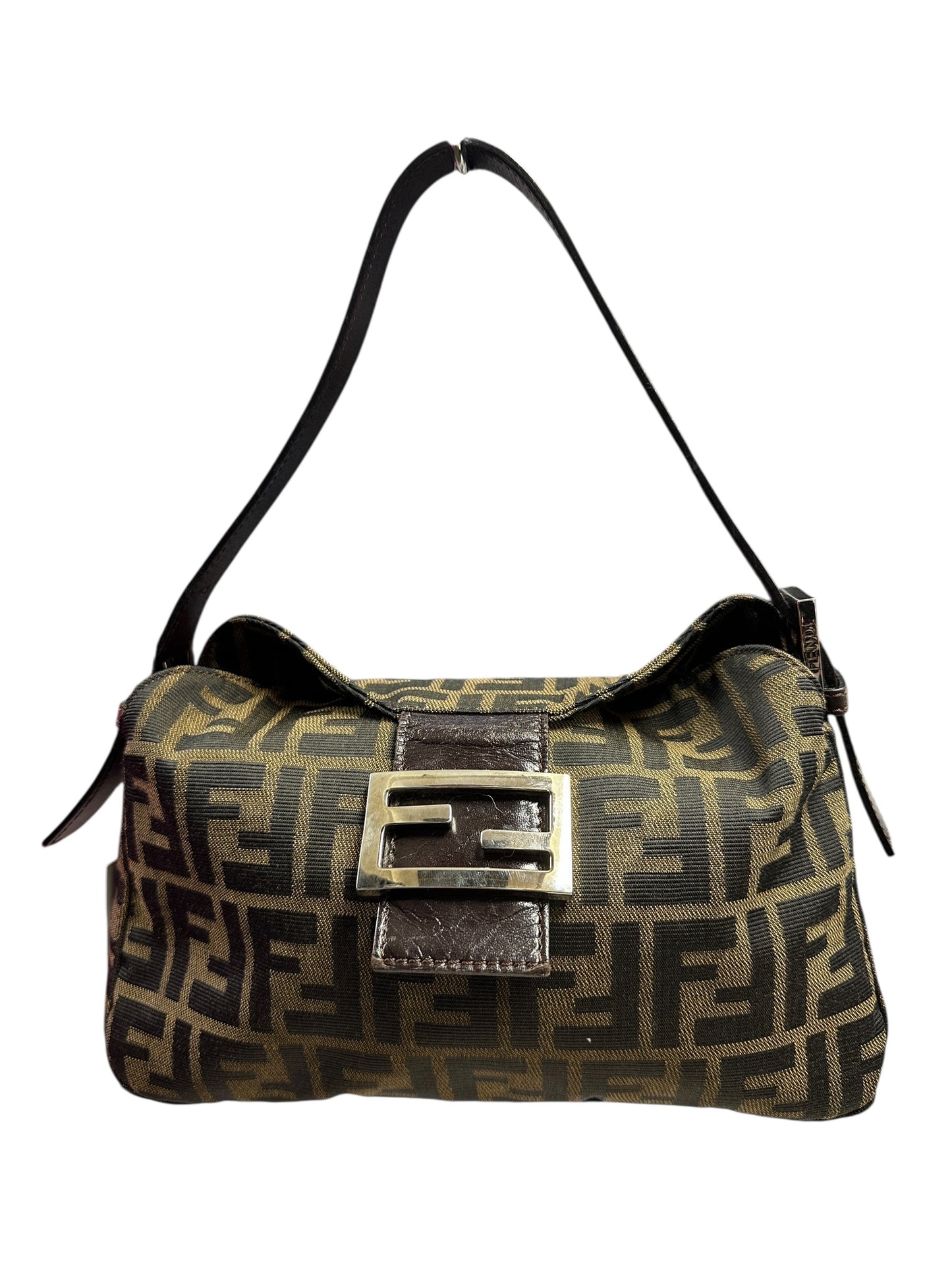 FENDI Zucca Shoulder Bag Brown/Black Silver Hardware FE368