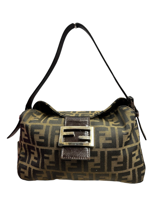 FENDI Zucca Shoulder Bag Brown/Black Silver Hardware FE368