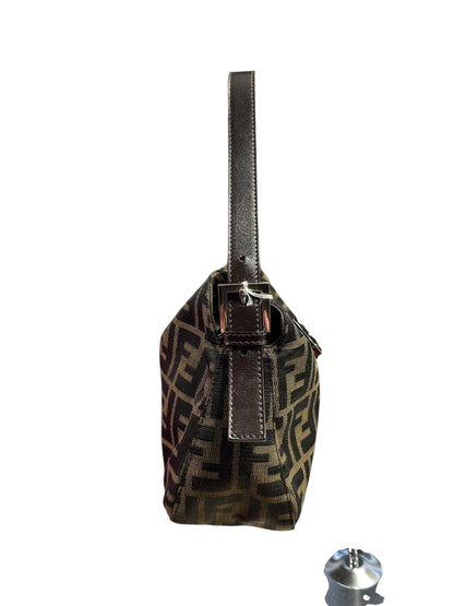 FENDI Zucca Shoulder Bag Brown/Black Silver Hardware FE368