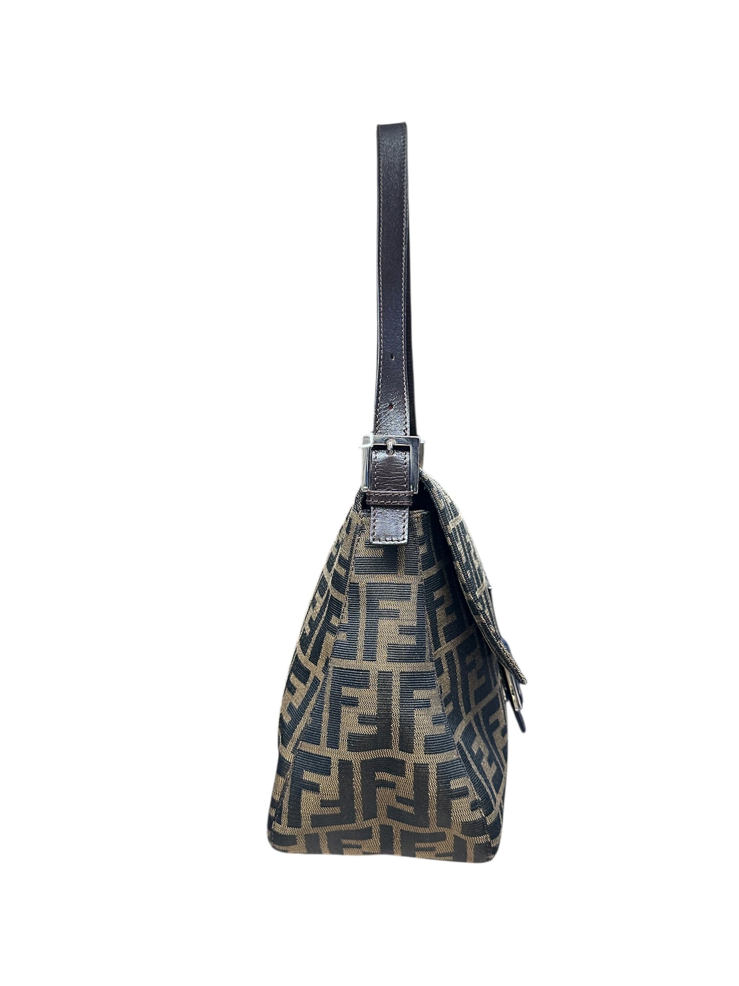 FENDI Zucca Mama Baguette Shoulder Bag Brown Silver Hardware FE367