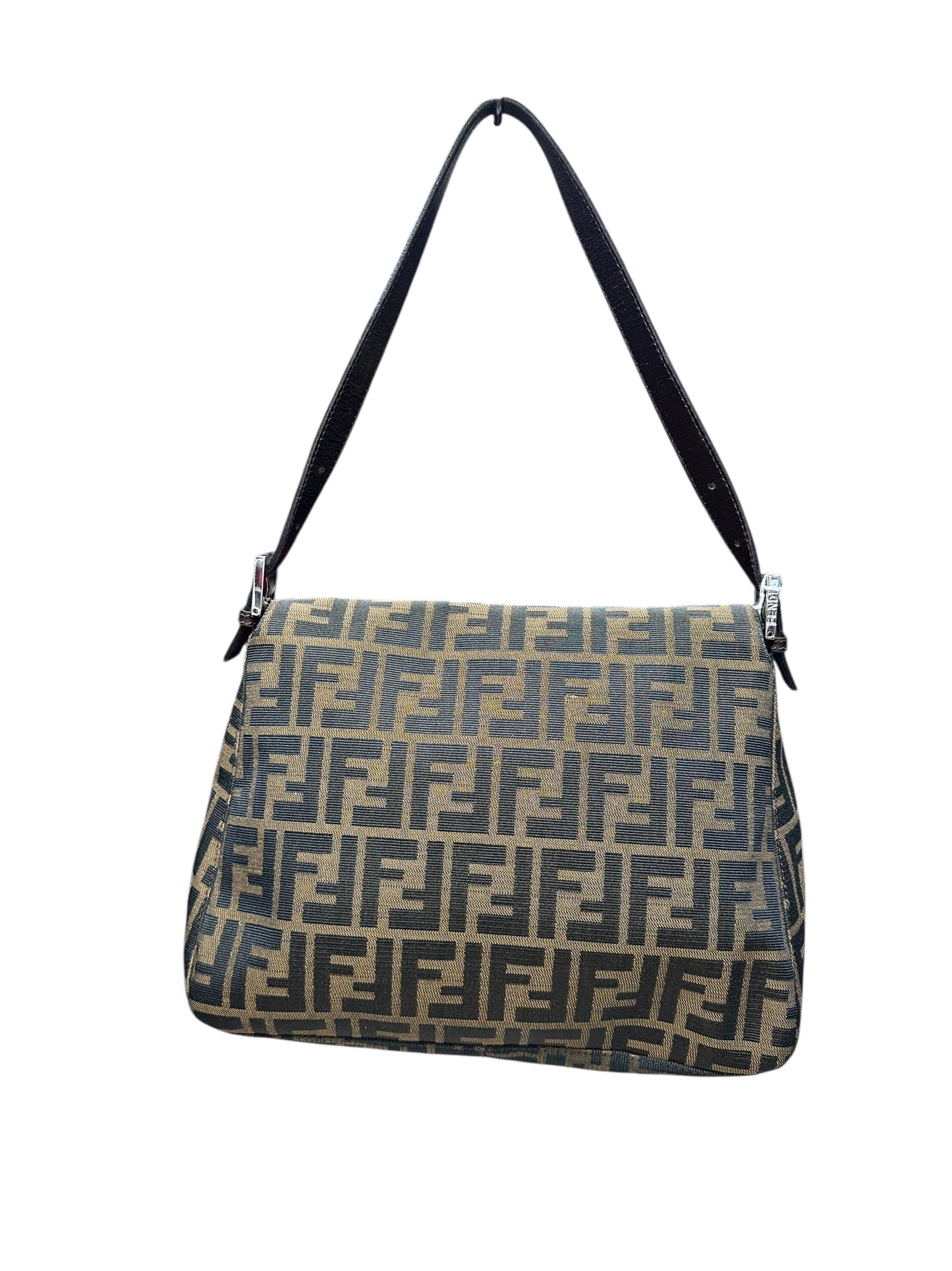 FENDI Zucca Mama Baguette Shoulder Bag Brown Silver Hardware FE367