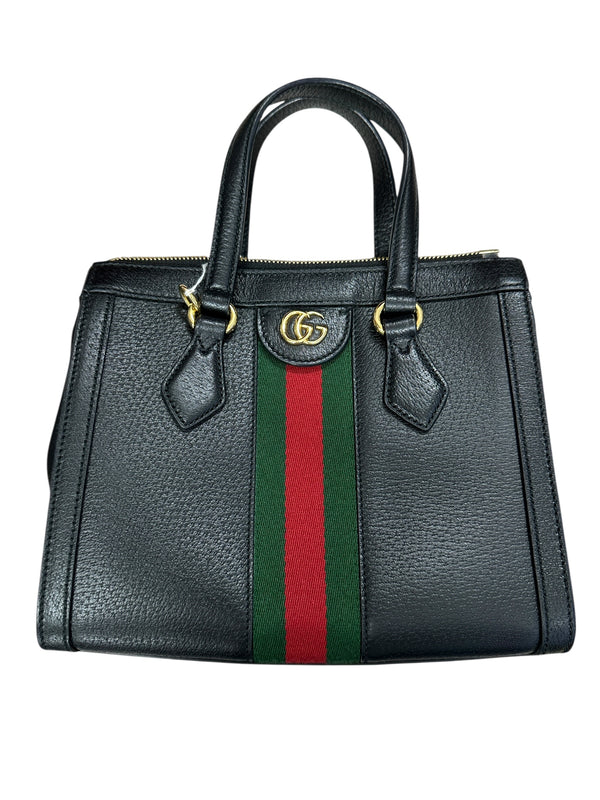 GUCCI Leather Ophidia Small Tote Bag Black Gold Hardware GU569