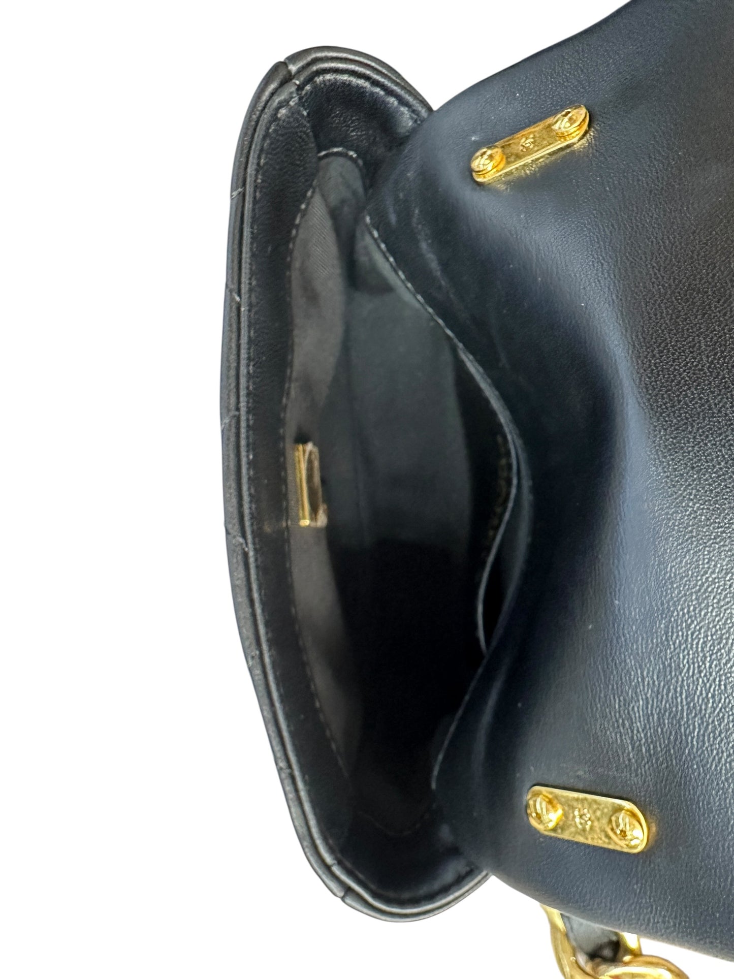 CHANEL Lambskin Quilted Mini Flap Bag Black Gold Hardware CH2122