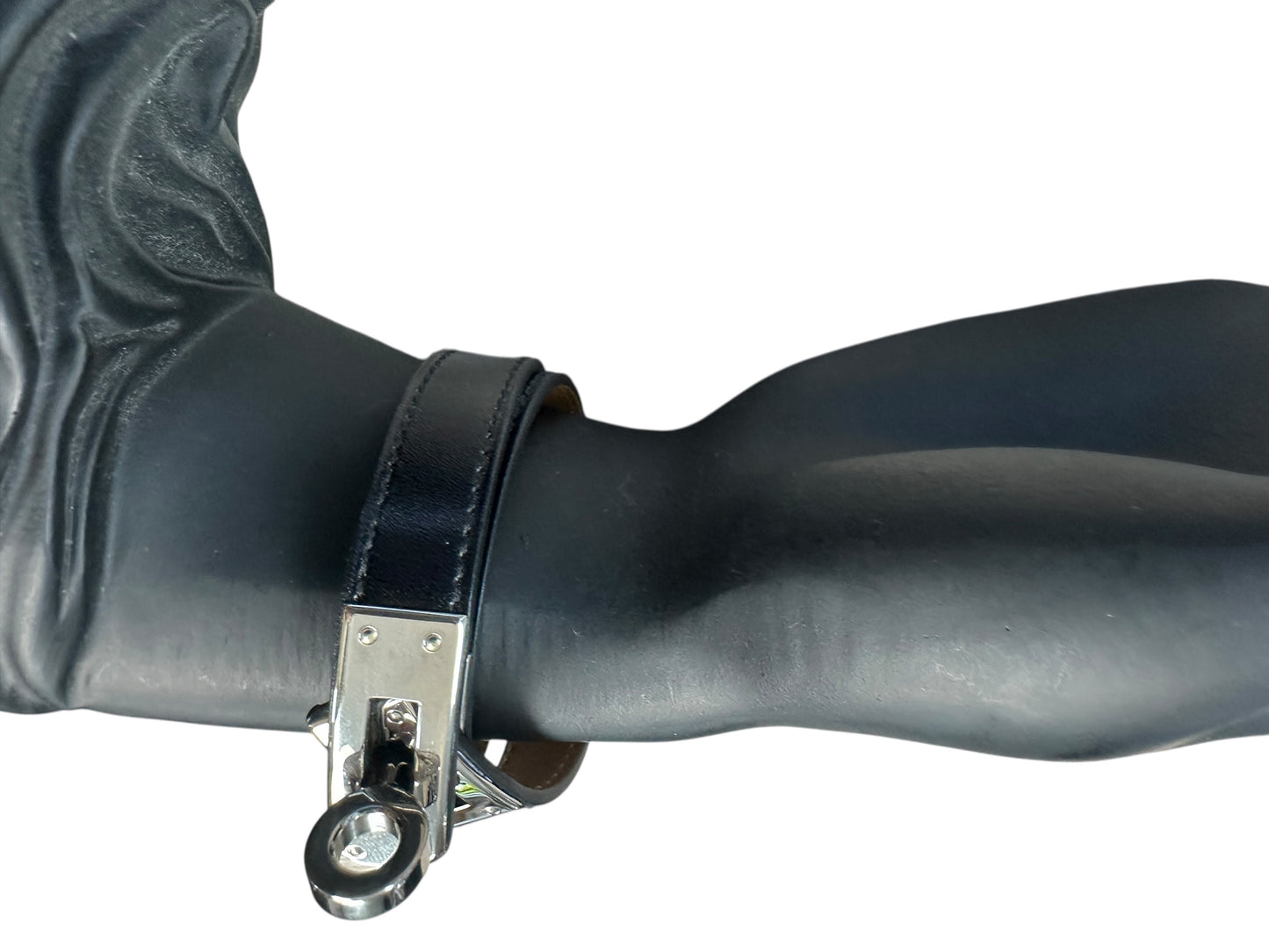 HERMES Leather Kelly Double Tour Bracelet Black Silver Hardware HE444