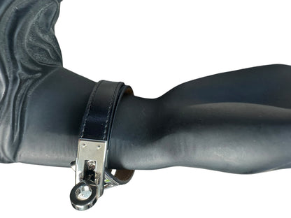 HERMES Leather Kelly Double Tour Bracelet Black Silver Hardware HE444