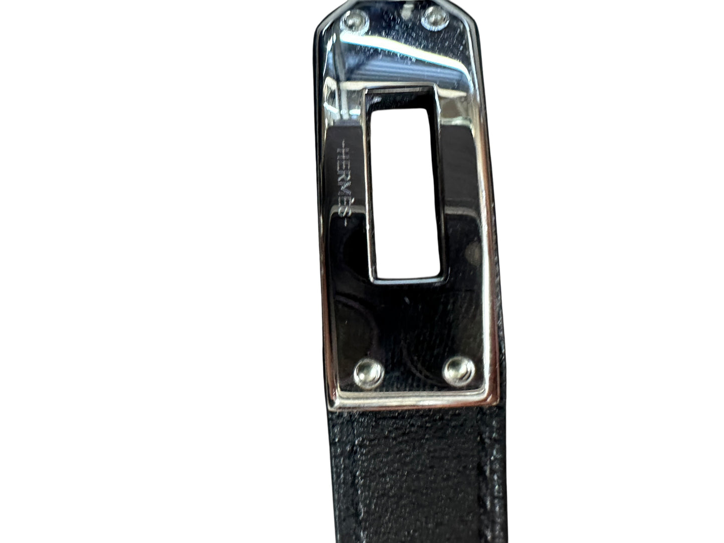 HERMES Leather Kelly Double Tour Bracelet Black Silver Hardware HE444