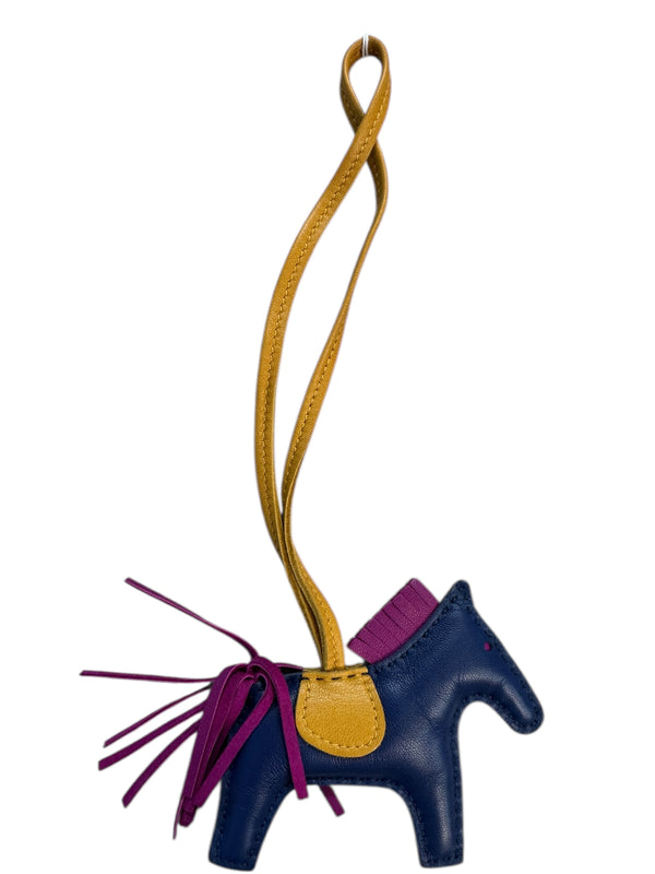 HERMES Leather Rodeo PM Bag Charm Navy/Yellow/Purple HE445