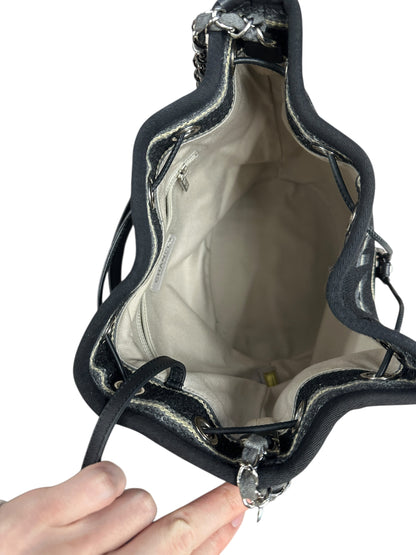 CHANEL Deauville Drawstring Bucket Bag Black Silver Hardware CH2123